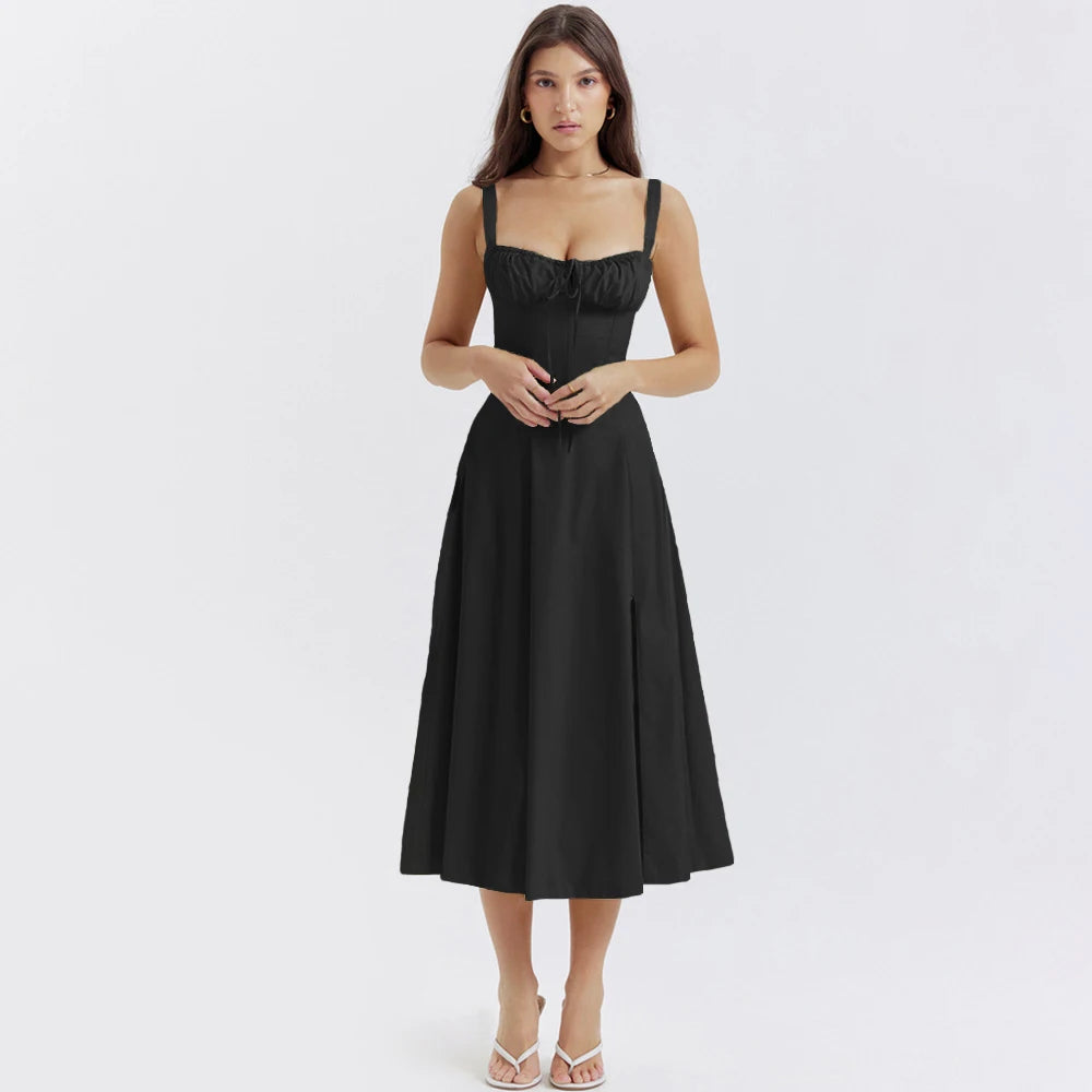 Full Lining Elegant Lace Up Holiday Party Dresses Midi Sexy Spaghetti Strap Split Dress White Summer Dress Women 2023