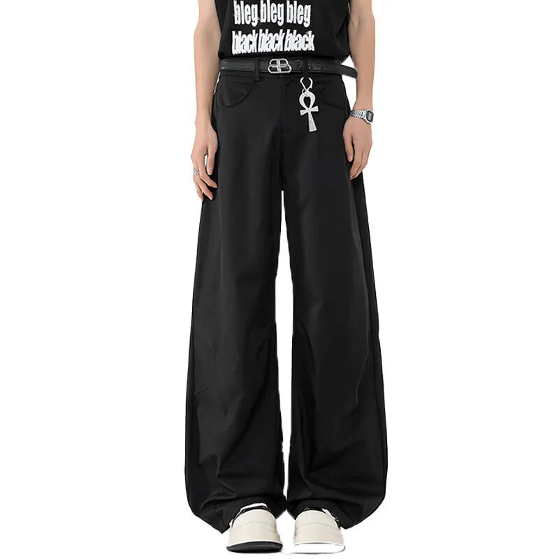 Spring Male Casual Pants New Korean Fashion Solid Color Floor Design Trousers Wide Leg Trendy Menwear Overalls 2025 9W1394