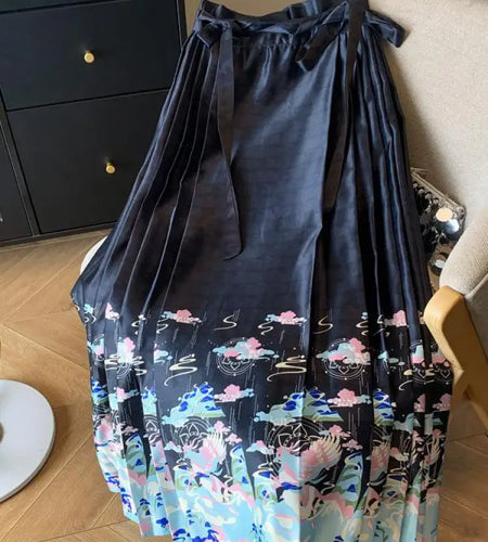 Women New Chinese Style Engagement Wedding Hanfu Cheongsam Improved Horse Face Skirt Spring Summer Bandage Pleated Long Skirts