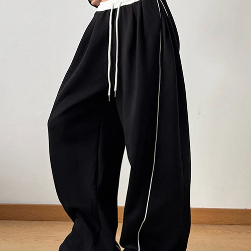 Load image into Gallery viewer, High Elastic Waist Drawstring Color-block Long Wide Leg Pants New Trousers Women Fashion Tide Spring Autumn 2025 1DH9621
