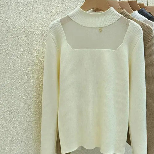 Load image into Gallery viewer, Autumn Winter Women Solid Mesh Velvet Sweater Korean Fashion Warm Round Collar Knitwear Long Sleeve Pullovers Tops Thick Popular
