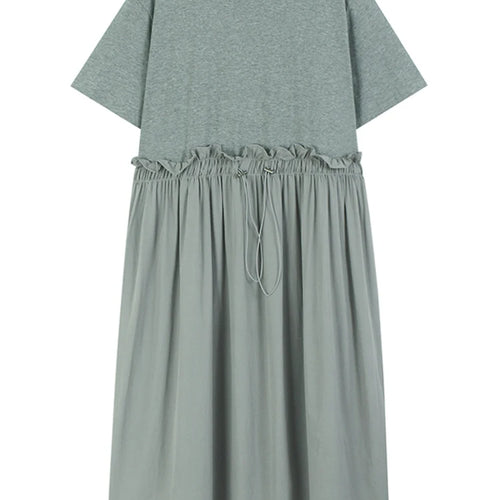 Load image into Gallery viewer, Women Gray Pleated Ruffles Big Size Elegant Midi Dress New Round Neck Short Sleeve Fashion Tide Spring Summer 2025 1DJ0927
