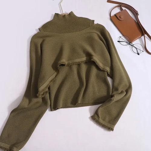 Load image into Gallery viewer, Women Sweet Long Sleeve Pullover Tassel Sweater + Slim Simple Knitted Tank Tops Autumn Winter 2023 New Korean Chic Two Piece Set

