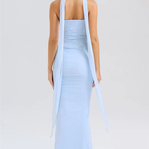 Load image into Gallery viewer, Sexy Two Piece Sets Women Neckerchief Strapless Crop Tops And Maxi Skirt Sets Sexy Club Party Skirt Two Piece Sets
