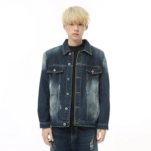Load image into Gallery viewer, High Street Men&#39;s Two-piece Sets Worn-out Plotch Hole Turn-down Collar Denim Jackets Straight Wide Leg Male Jeans 9C8969
