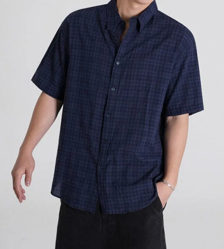 Men's Plaid Short Sleeve Shirts New Summer Single Breasted Korean Handsome Turn-down Collar Trendy Male Clothing 9W1633