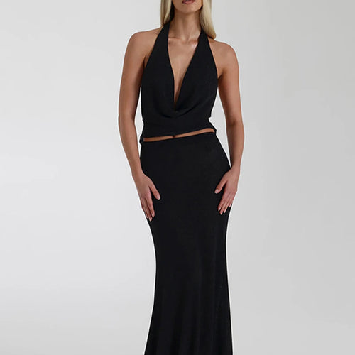 Load image into Gallery viewer, Halter Deep V Neck Backless Sexy Maxi Dress For Women Fashion Sleeveless High Waist Slim-fit Beach Club Party Dress

