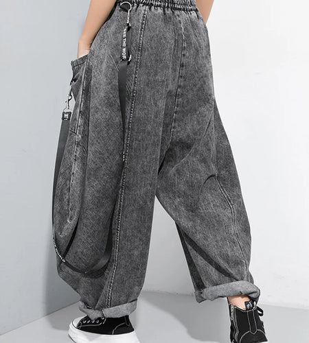 Wide Leg Black Big Size Ribbon Stitch Jeans New High Waist Loose Women Trousers Fashion Tide Spring Autumn 2025 1D202