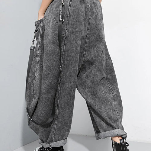 Load image into Gallery viewer, Wide Leg Black Big Size Ribbon Stitch Jeans New High Waist Loose Women Trousers Fashion Tide Spring Autumn 2025 1D202

