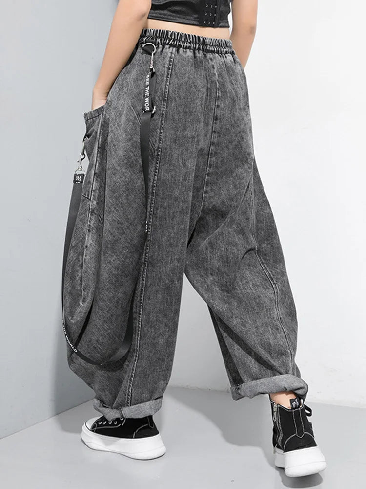 Wide Leg Black Big Size Ribbon Stitch Jeans New High Waist Loose Women Trousers Fashion Tide Spring Autumn 2025 1D202