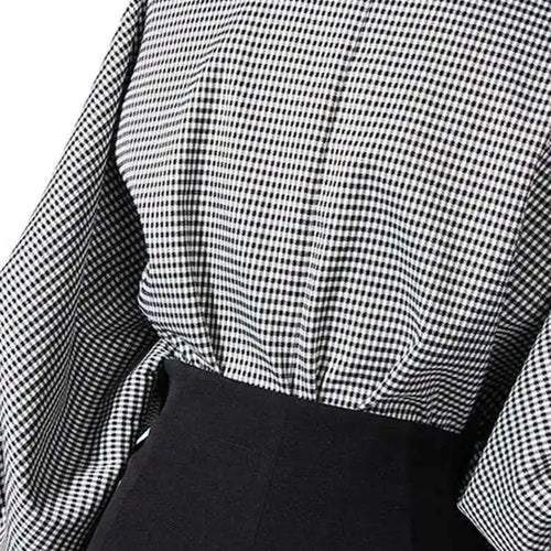 Load image into Gallery viewer, Women Black Plaid Irregular Stitch Big Size Dress New V-Neck Long Sleeve Loose Fit Fashion Tide Spring Autumn 2025 JG892
