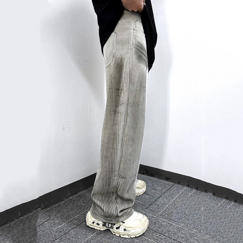 Men's Jeans New Ameriican Simple Style Stripe Distressed Wide Leg Loose Denim Pants Trendy Casual Male Bottoms 9W1775