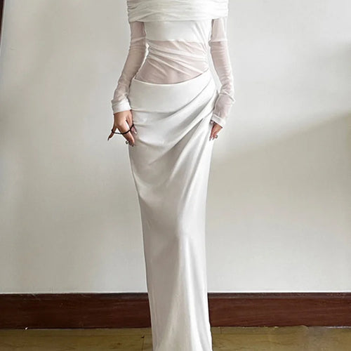 Load image into Gallery viewer, Elegant Mesh Patchwork One Shoulder Dress For Women 2025 New Women Sexy Mesh Perspective Long Dress Party Evening Dress
