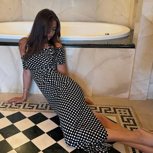 Load image into Gallery viewer, Off-shoulder Polka Dot Maxi Dress For Women Gown Fashion Halter Sleeveless Backless bodycon Split Long Dress Elegant
