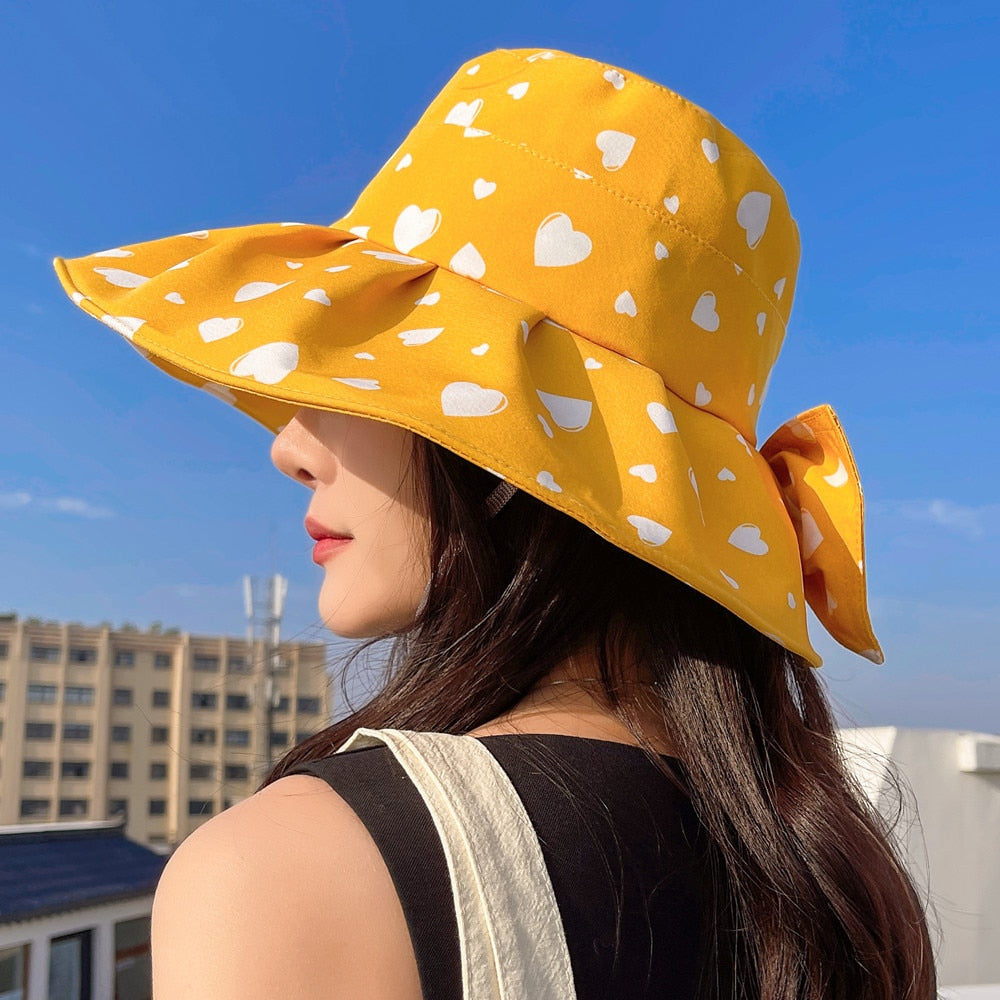 Women's Summer Hat Fashion Heart Pattern Print Design Sun Protection Sun Hat Travel Beach Bucket Hat