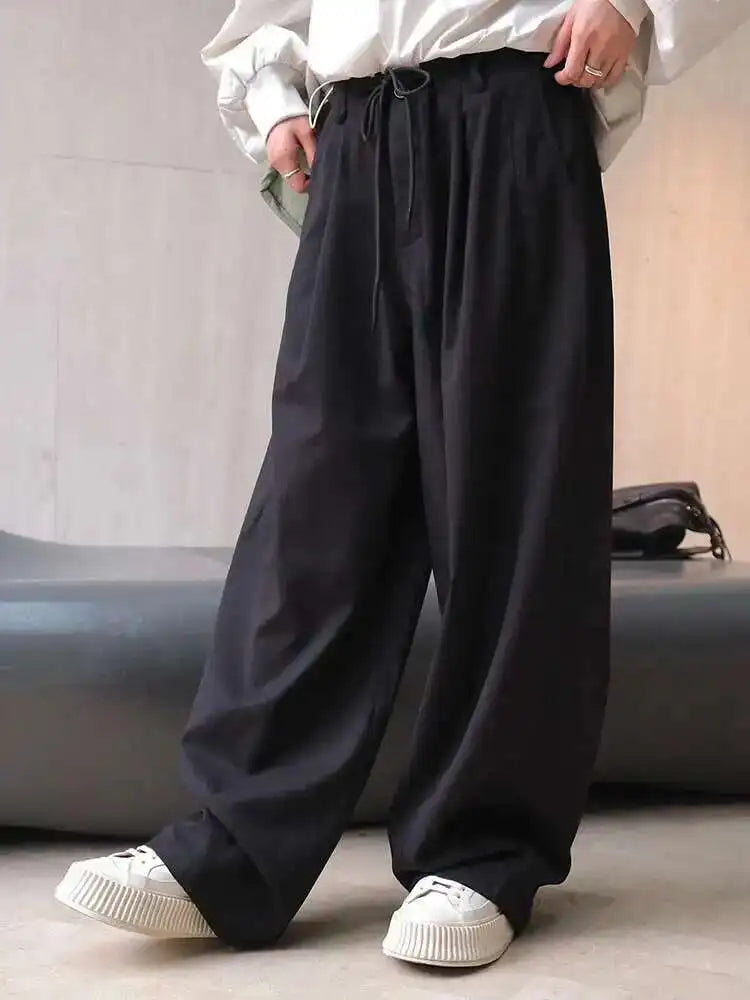 High Waist Gray Striped Drawstring Long Wide Leg Casual Pants New Trousers Women Fashion Tide Spring Autumn 2025 1DH6403