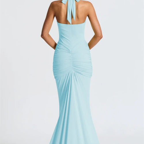 Load image into Gallery viewer, Deep V Neck Backless Ruched Sexy Maxi Dress Women Gown Summer Halter Sleeveless Draped Club Party Long Dress 2025
