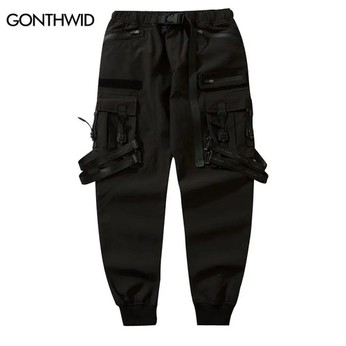 Load image into Gallery viewer, Men Cargo Harem Pants Streetwear Hip Hop Size Ribbon Multi-Pockets Baggy Joggers Autumn Harajuku Casual Loose Trousers Black
