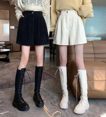 Shorts Women Wide Leg Corduroy High Waist Autumn College New Vintage Girlish Harajuku Stylish Street Wear Hipster Femme Y2k Hot