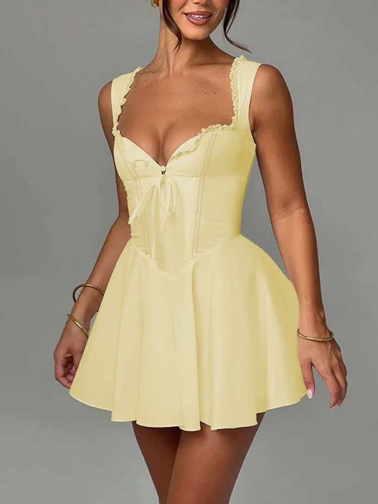 Sexy Sleeveless Deep V Lace Up Dress For Women 2024 Summer New Women's Elegant Skirt Tight Dress Party Evening Vestidos