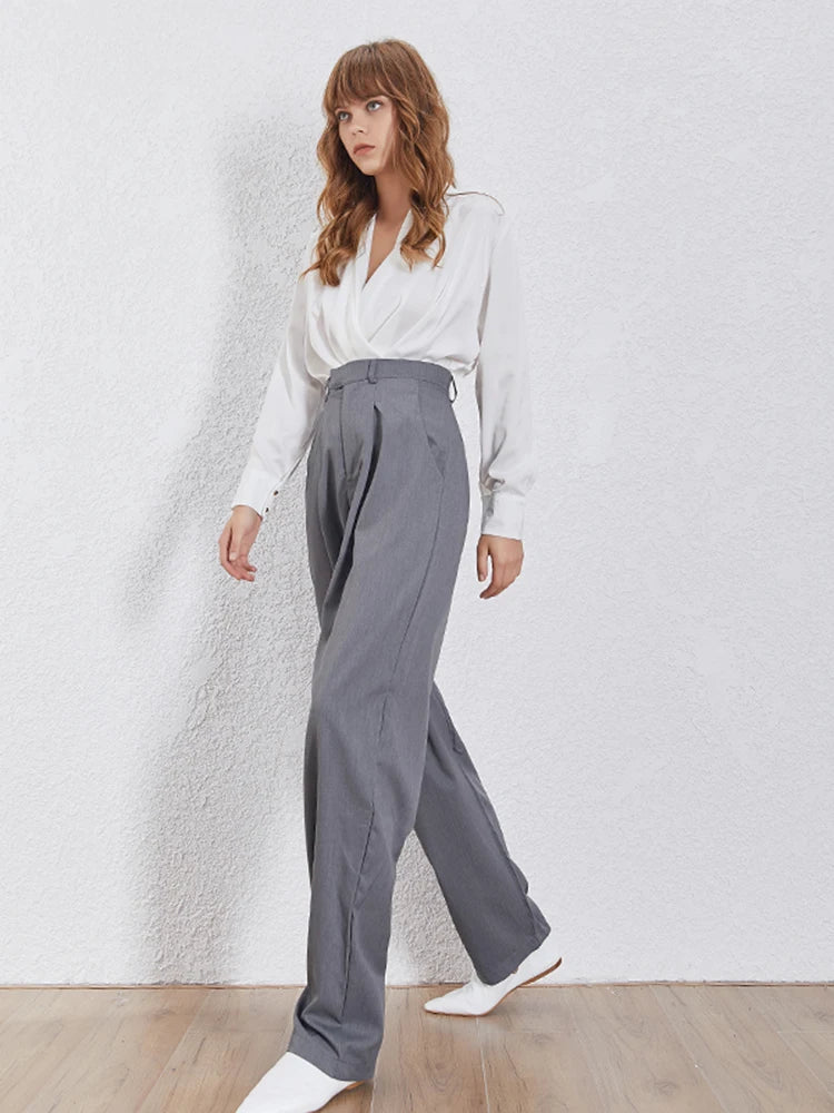 Korean Loose Straight Pants For Women High Waist Solid Minimalsit Trousers Female Autumn Fashion Clothing