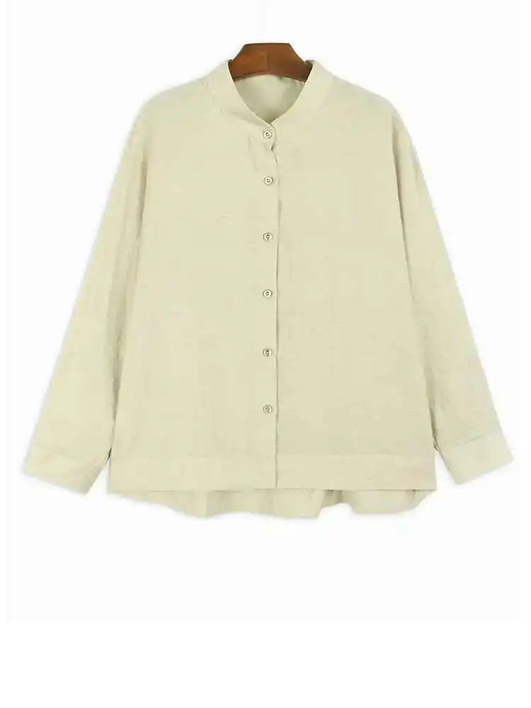 Women Apricot Big Size Elegant PlainBlouse New Stand Collar Long Sleeve Shirt Fashion Tide Spring Autumn 2025 1DH7173