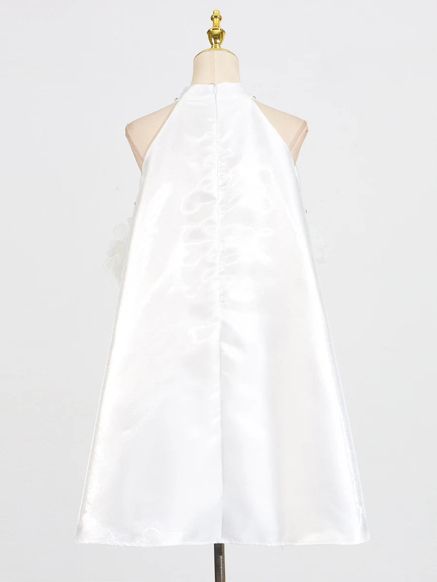 Solid Spliced Appliques Loose Dresses For Women O Neck Sleeveless High Waist Temperament Mini Dress Female Fashion