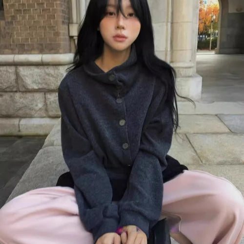 Load image into Gallery viewer, Knitting Cardigan Coats Women&#39;s Clothing Turtleneck Bandage Sueter Mujer Casual Fashion Pull Femme Loose Korean Sweater Jackets
