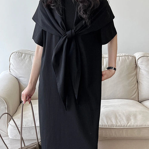 Load image into Gallery viewer, Women White Bandage Irregular Big Size Midi Dress New Round Neck Short Sleeve Fashion Tide Spring Summer 2025 1DJ1263
