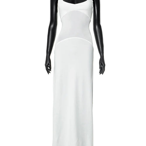 Load image into Gallery viewer, Mesh Patchwork Sexy Maxi Dress For Women Gown Spaghetti Strap Sleeveless Backless Bodycon Elegant Club Long Dress
