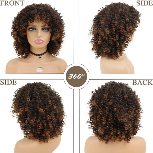 Load image into Gallery viewer, Synthetic Fiber Afro Curly Wigs for Women Fluffy Hairstyles Big Curls Natural Wigs African American Wig with Bangs Lady
