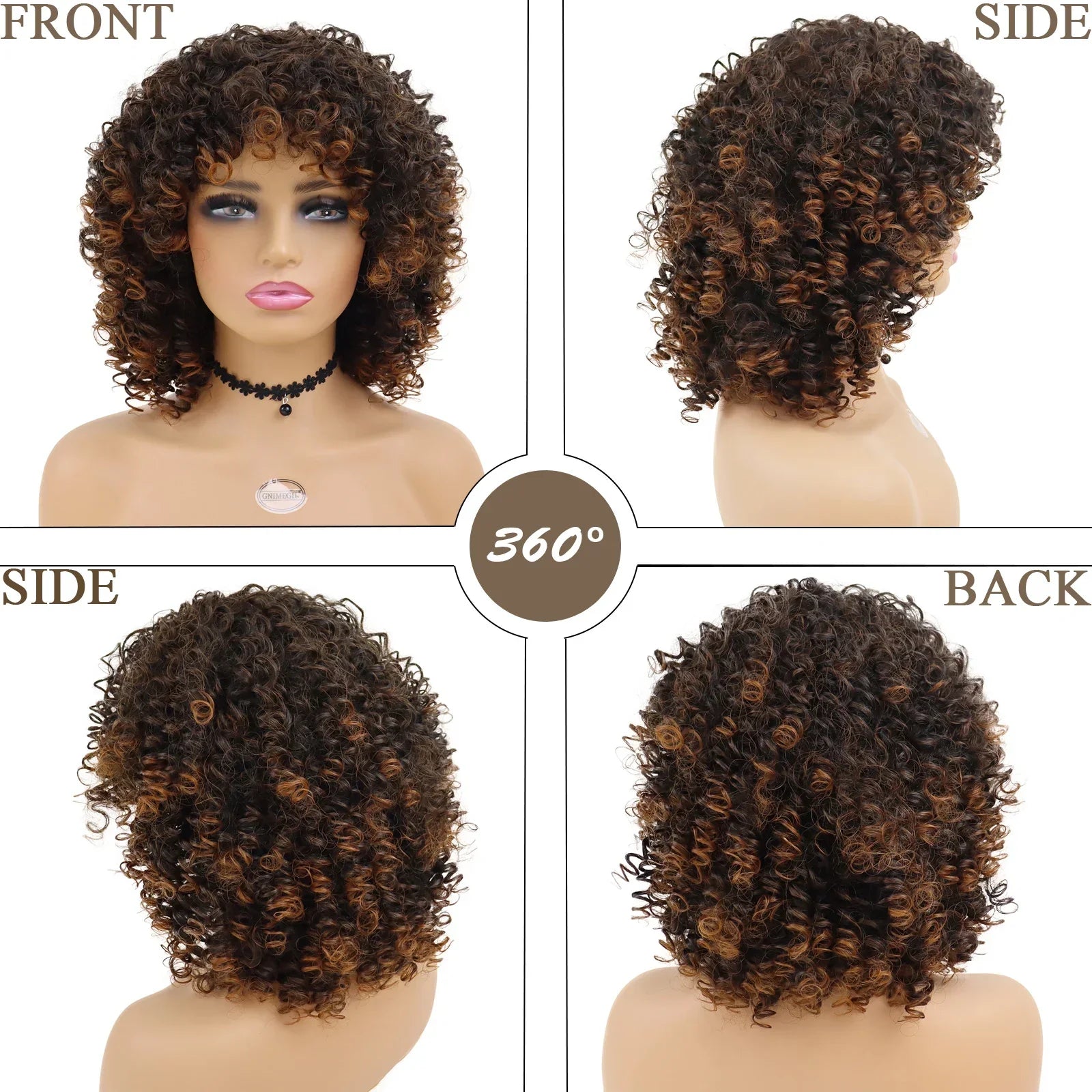 Synthetic Fiber Afro Curly Wigs for Women Fluffy Hairstyles Big Curls Natural Wigs African American Wig with Bangs Lady