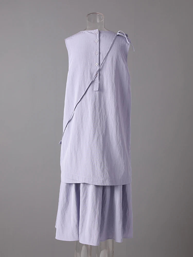 Women Light Purple Irregular Spliced Big Size Vest Dress New Round Neck Sleeveless Fashion Tide Spring Summer 2025 CPG3083