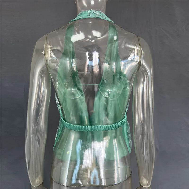 Glitter Deep V Neck Sexy Tank Tops Women Vest Pullovers Summer New Sparkle Backless Cropped Tops Elegant Beach Tops