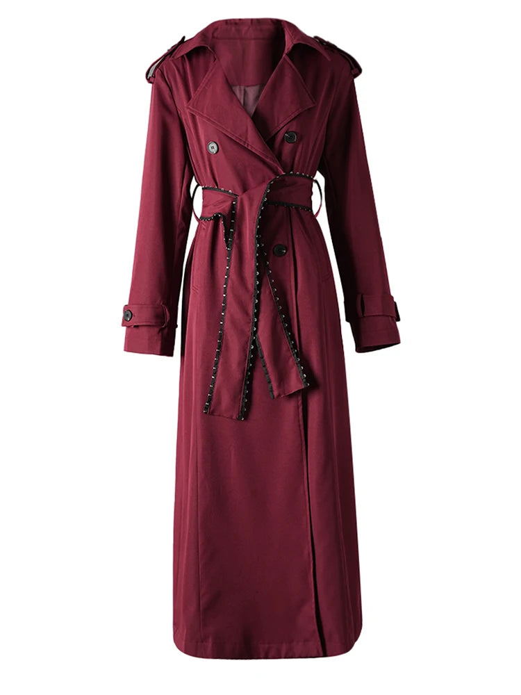 Women Black Belted Big Size Long Elegant Trench New Lapel Long Sleeve Windbreaker Fashion Tide Spring Autumn 2025 CPDB265