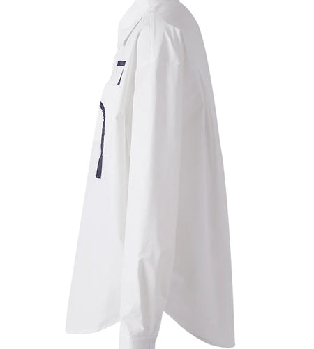 Women White Pattern Printed Big Size Elegant Blouse New Lapel Long Sleeve Shirt Fashion Tide Spring Autumn 2025 CPG3114