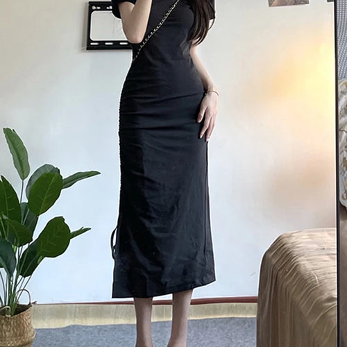 Load image into Gallery viewer, Summer Dark Grey Sexy Slim Waist Women’s Dresses French Style Polo Solid Color Casual Office Ladies Chic Fashion Dresses
