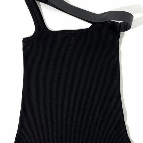 Load image into Gallery viewer, Minimalist Solid Tank Top For Women Square Collar Sleeveless Slimming Spliced Belt Vest Female Fashion Clothing
