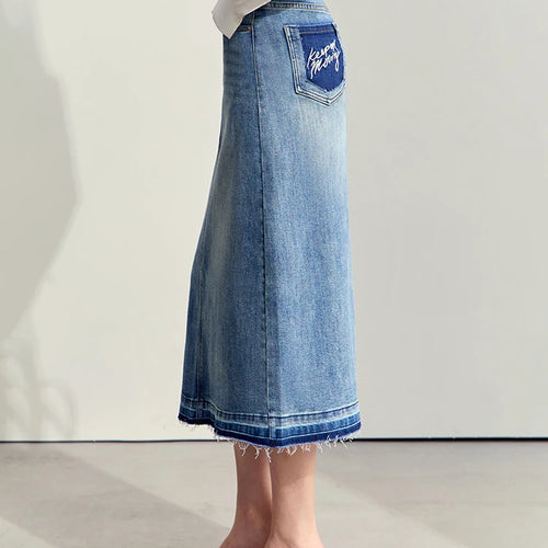 Load image into Gallery viewer, Minimalism 2024 Summer New Casual Denim Style Women Jeans Skirts Letters Embroidery Open Fork Female A-line Skirt 12442282

