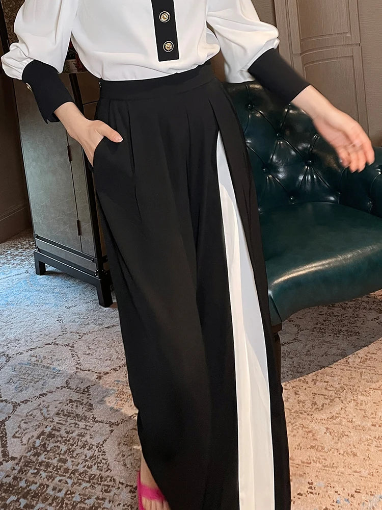 Hit Color Wide Leg Pants For Women High Waist Casual Loose Temperament Trousers Female Fashion Clothing