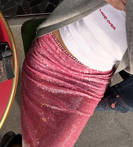 Sequin Summer Beach Sexy Skirt Women Elegant Sparkle High Waist A-line Skirts Female Pink Vacation Club Party Skirt