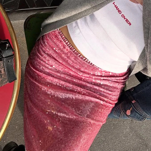 Load image into Gallery viewer, Sequin Summer Beach Sexy Skirt Women Elegant Sparkle High Waist A-line Skirts Female Pink Vacation Club Party Skirt
