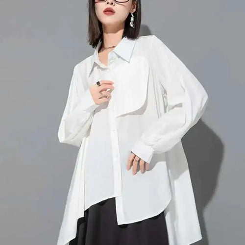 Load image into Gallery viewer, Women Black Irregular Pleated Big Size Blouse New Lapel Long Sleeve Loose Fit Shirt Fashion Spring Autumn 2025 1DF6525
