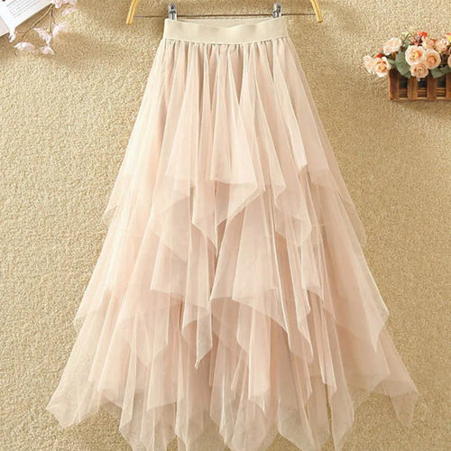 Load image into Gallery viewer, Women irregular Tulle Skirts Fashion Elastic High Waist Mesh Tutu Skirt Pleated Long Skirts Midi Skirt Saias Faldas Jupe Femmle
