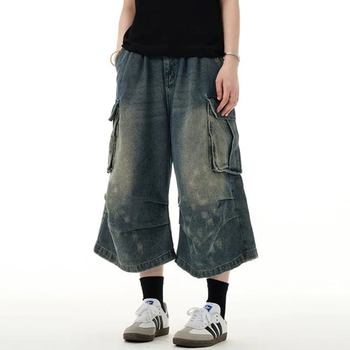 Load image into Gallery viewer, Men&#39;s Short Jeans American Summer Workwear Cowboy Shorts Wrinkle Design Cropped Trousers Loose Pants Streetwear 9W1475
