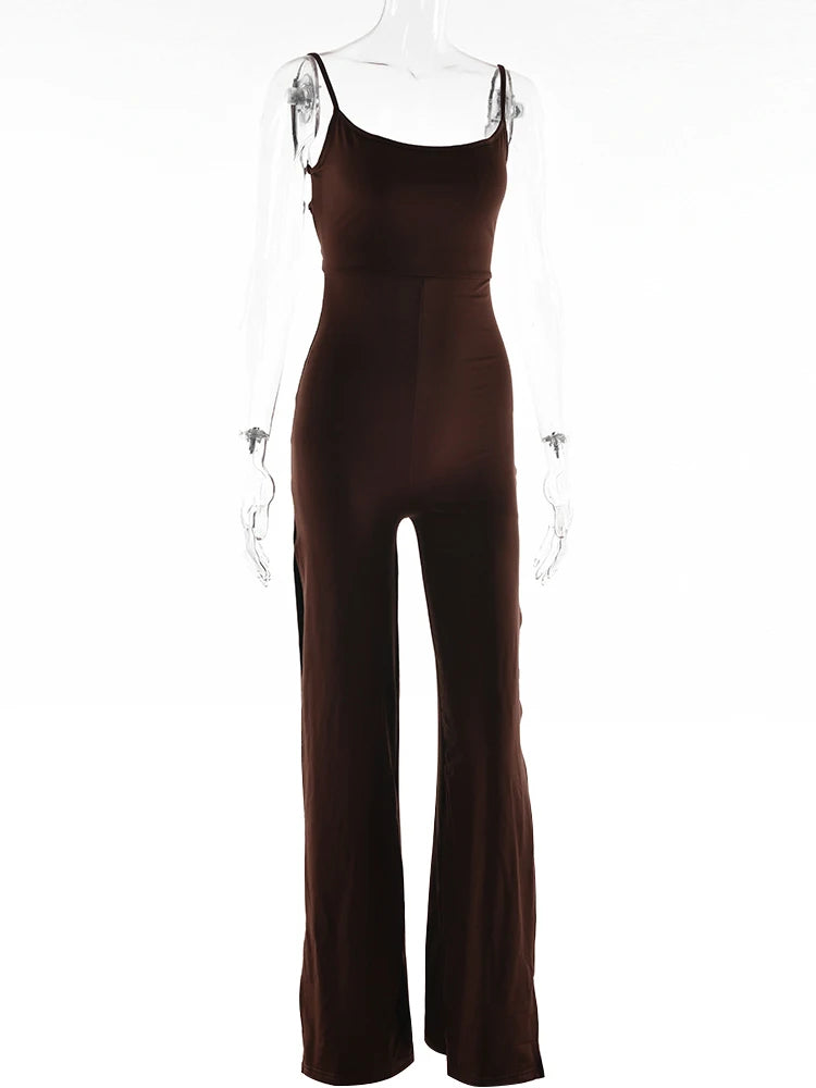 Sexy Backless High Slit Bandage Women Jumpsuits White Spaghetti Strap Elegant Jumpsuit Female Summer Slim Party Clubwear