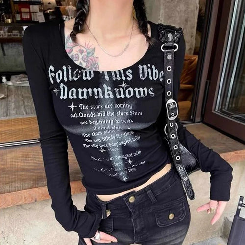 Load image into Gallery viewer, Letter Print Y2k Aesthetic Tee Shirts Femme Casual Vintage Slim Fit Grunge Tops Streetwear Harajuku Women Crop Tshirts Simple
