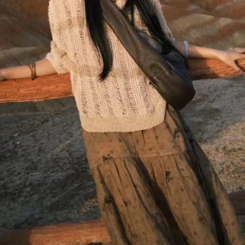 Load image into Gallery viewer, Autumn Streetwear Y2k Aesthetic Grunge Pullovers Vintage Solid Harajuku Grunge Jumpers Loose Knitted Women Hollow Out Sweaters
