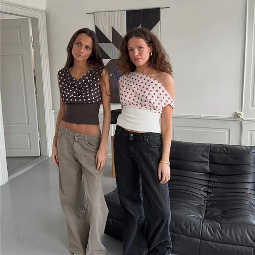 Load image into Gallery viewer, Backless Polka Dot Crop Tops Women Vest Fashion Summer New Oblique Shoulder Sleeveless Tank Tops Pullovers Female
