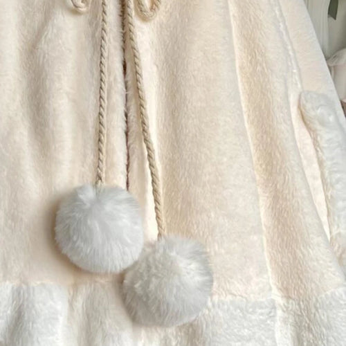 Load image into Gallery viewer, Winter Japanese Sweet Girly Lolita Cloak Coat Y2k Aesthetic Kawaii Bandage Outwear Vintage Casual Loose Cute Ears Hooded Jackets
